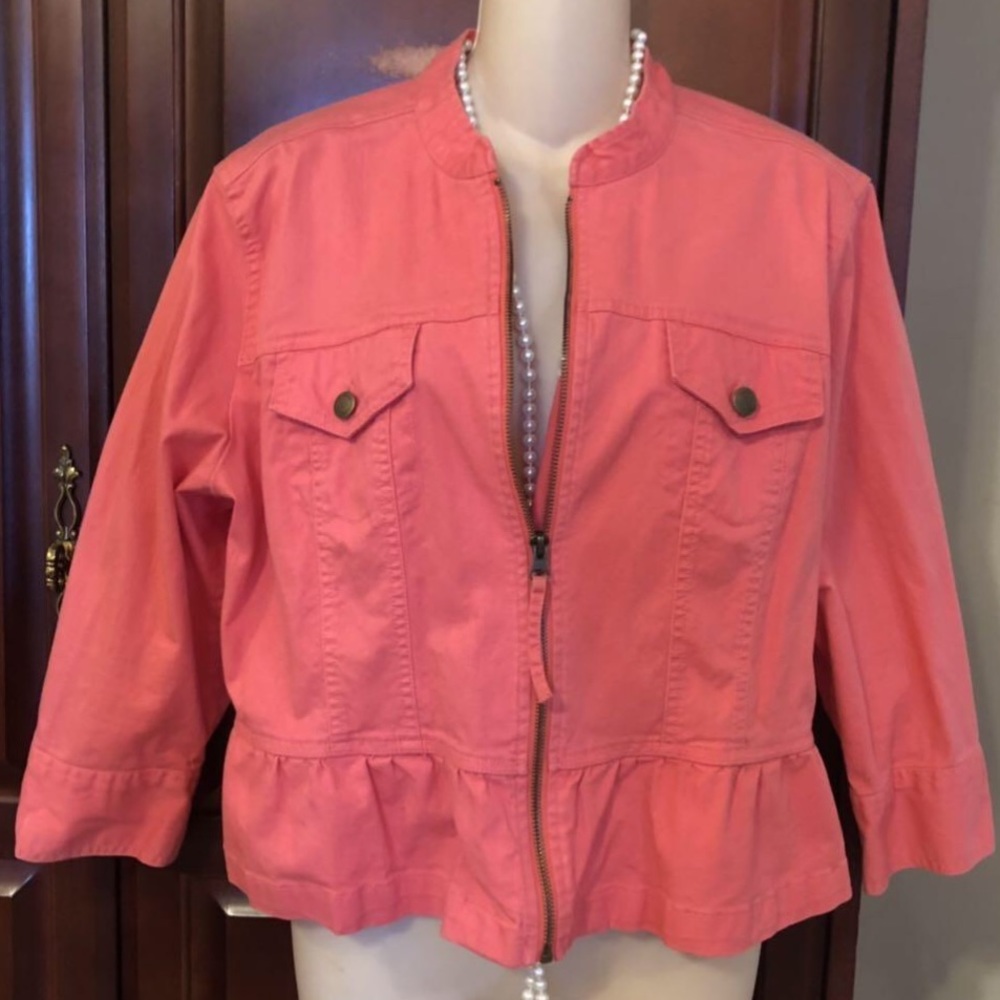 Size 14 Ruby Rd. Coral denim front zip jacket - Picture 2 of 8